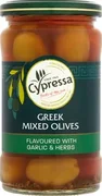 Cypressa Mixed Greek  Olives flavoured with Garlic & Herbs 315g